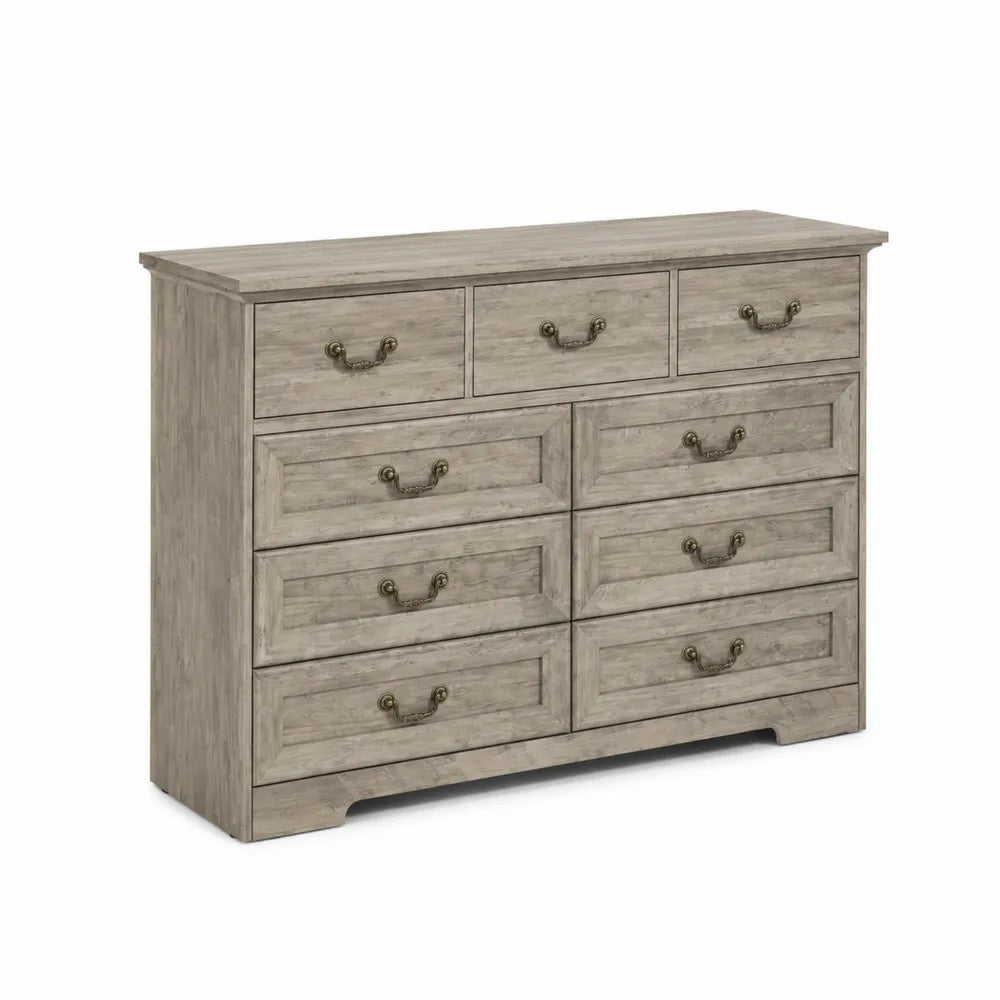 Kommode aus Holz mit 10 Schubladen, Beige, 120x40x90 cm