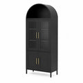 Schwarzer Metallschrank mit gehärtetem Glas 180cm