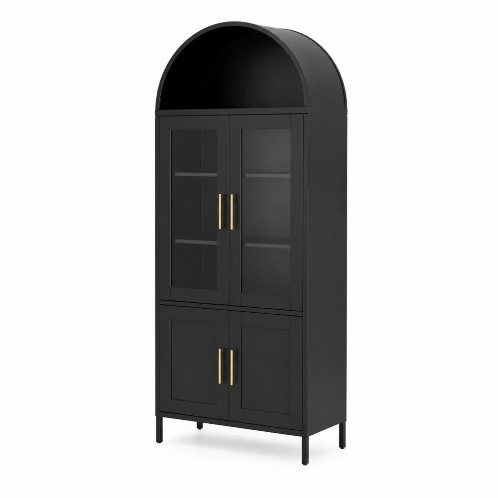 Schwarzer Metallschrank mit gehärtetem Glas 180cm