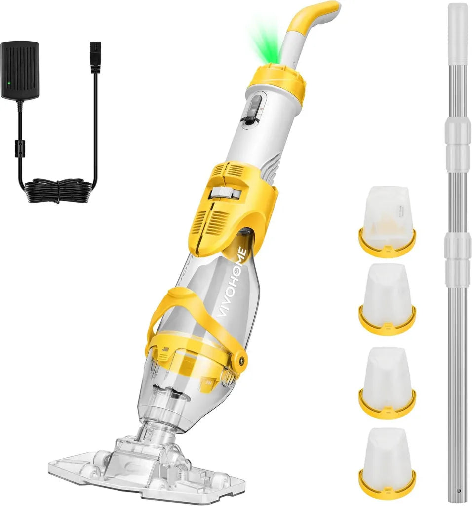 VIVOHOME Akku-Poolsauger mit Teleskopstange, 250 cm, tragbarer Poolreiniger, 4300 LPH Saugleistung, 75 Min. Betriebszeit für oberirdische und eingelassene Pools und Spas