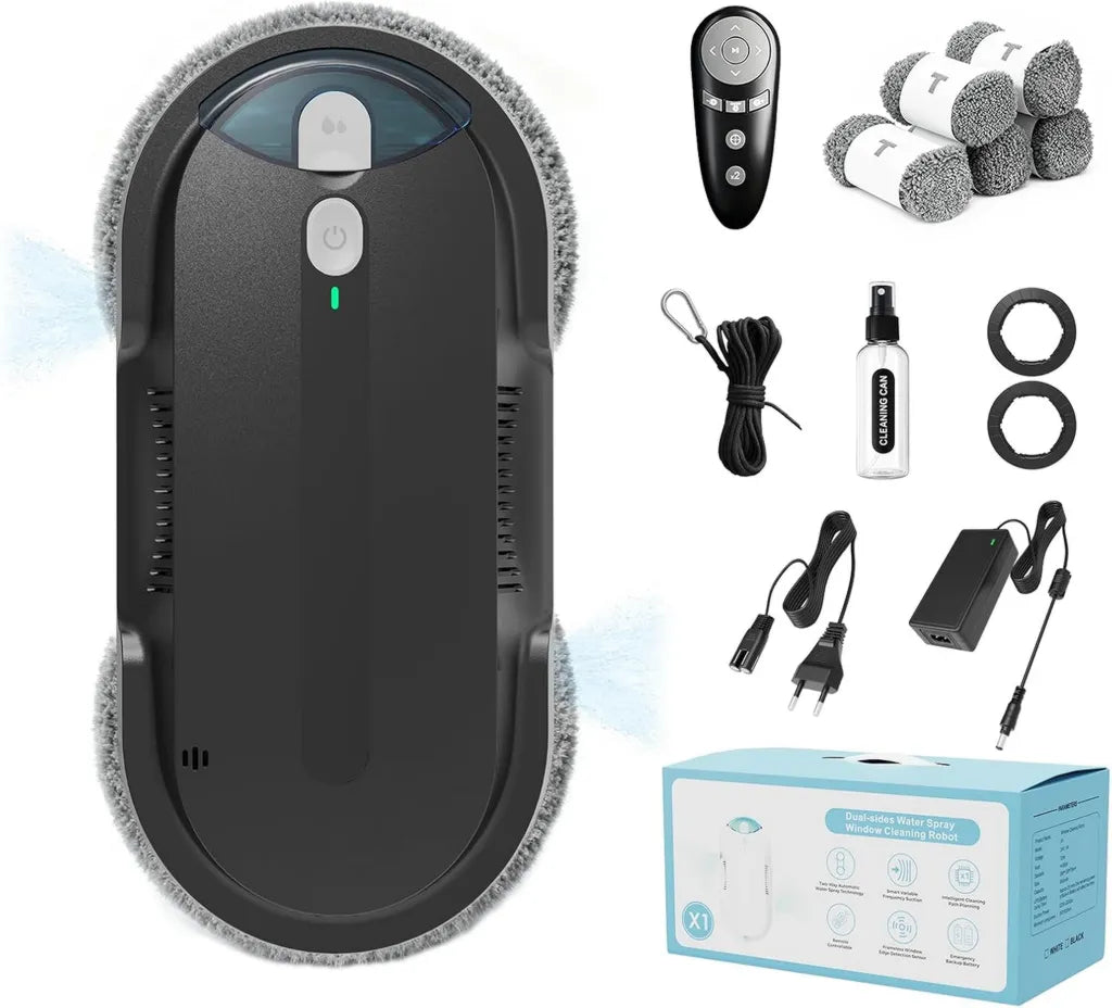 Intelligenter Fensterputzroboter mit Ultraschall-Reinigungssystem, 85 ml Tank, leistungsstarke Saugkraft, Kantenerkennung, rückstandsfreie Reinigung (Schwarz)