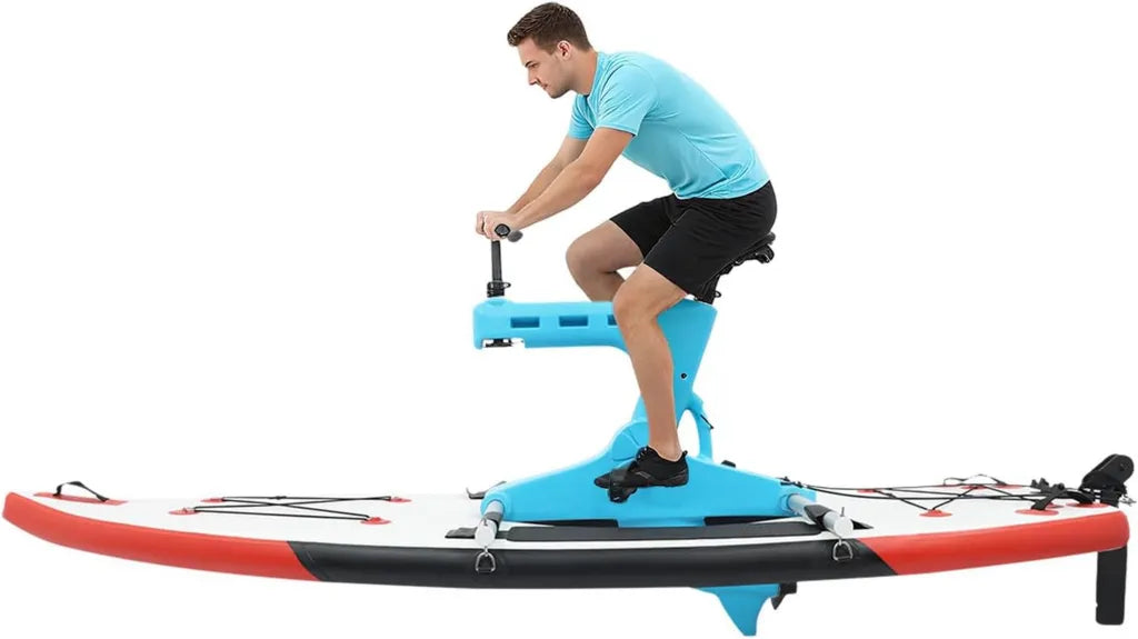 OUKANING Aufblasbares Wasserfahrradboot mit Aluminiumrahmen, 100 kg Kapazität, Verstellbare Fußrasten und Luftventil, Seefahrrad Tretboot Kajak-Set