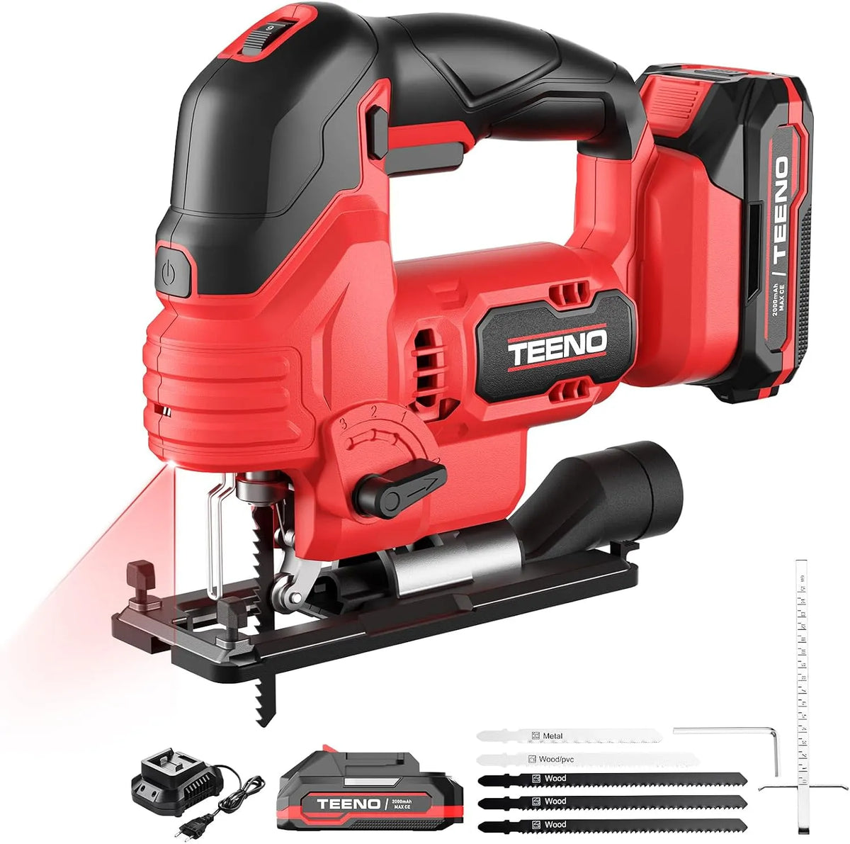 Makita 20 TEENO Akku-Stichsäge für 20 V Akku: Akku-Betrieb, aus Kunststoff, aus Metall, aus Holz, 2,0 Ah, 6 Geschwindigkeiten, für Holzbearbeitung