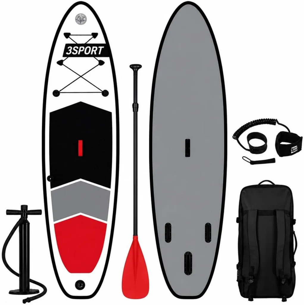Aufblasbares Stand Up Paddle Board Set 320 cm - Komplettset für Anfänger und Fortgeschrittene, Rot-Weiß