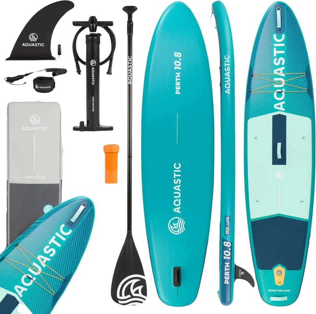 AQUASTIC Perth 325 cm SUP-Set - Inkl. Paddel, Kajaksitz, Sicherheitsleine, Pumpe und Rucksack - Stabil für Anfänger und Profis