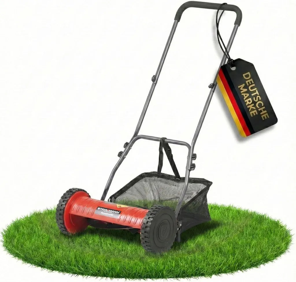 STAHLMANN Spindelmäher EcoFlex – 40 cm Schnittbreite, 32L Fangkorb, 4-stufige Höhenverstellung – Leiser, manueller Rasenmäher