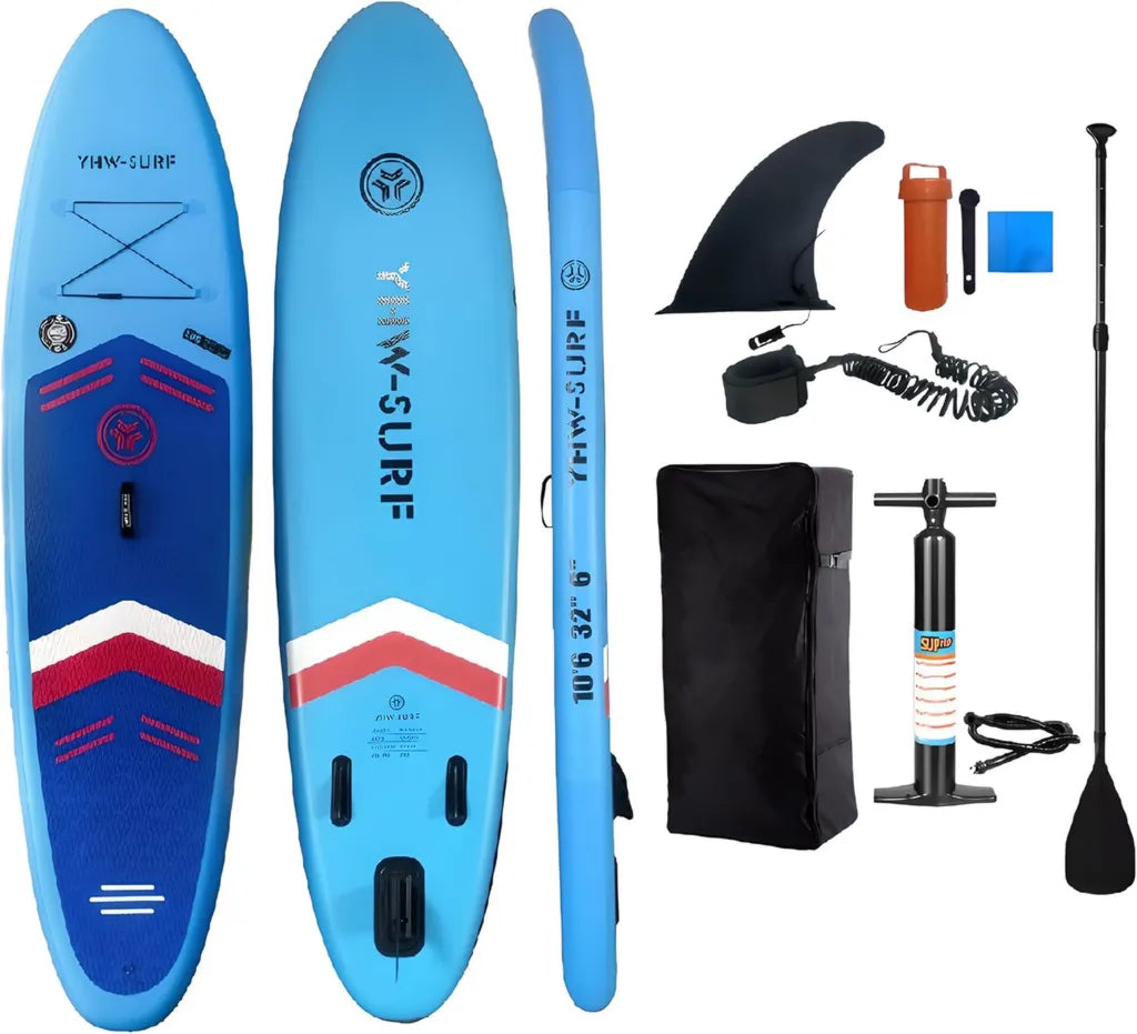 Aufblasbares SUP-Board-Set, robust bis 180 kg, inkl. Paddel, Pumpe, Rucksack und Finnen