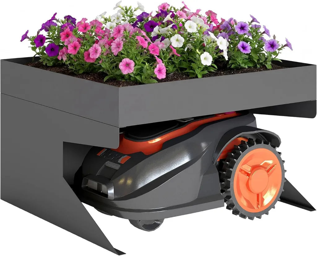Roboter-Garage aus Stahl mit Pflanzkasten, 75x70x46 cm, Schwarz