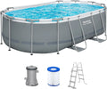 Bestway Oval Stahlrahmenpool Set mit Filterpumpe 427 x 250 x 100 cm, Grau
