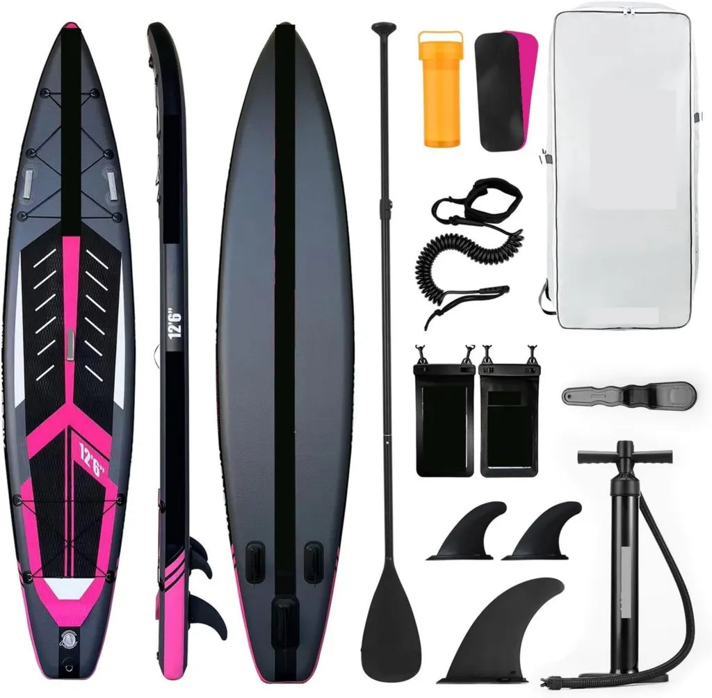 Aufblasbares SUP-Paddleboard für Erwachsene - Pink, Renn- und Touringdesign mit Zubehör