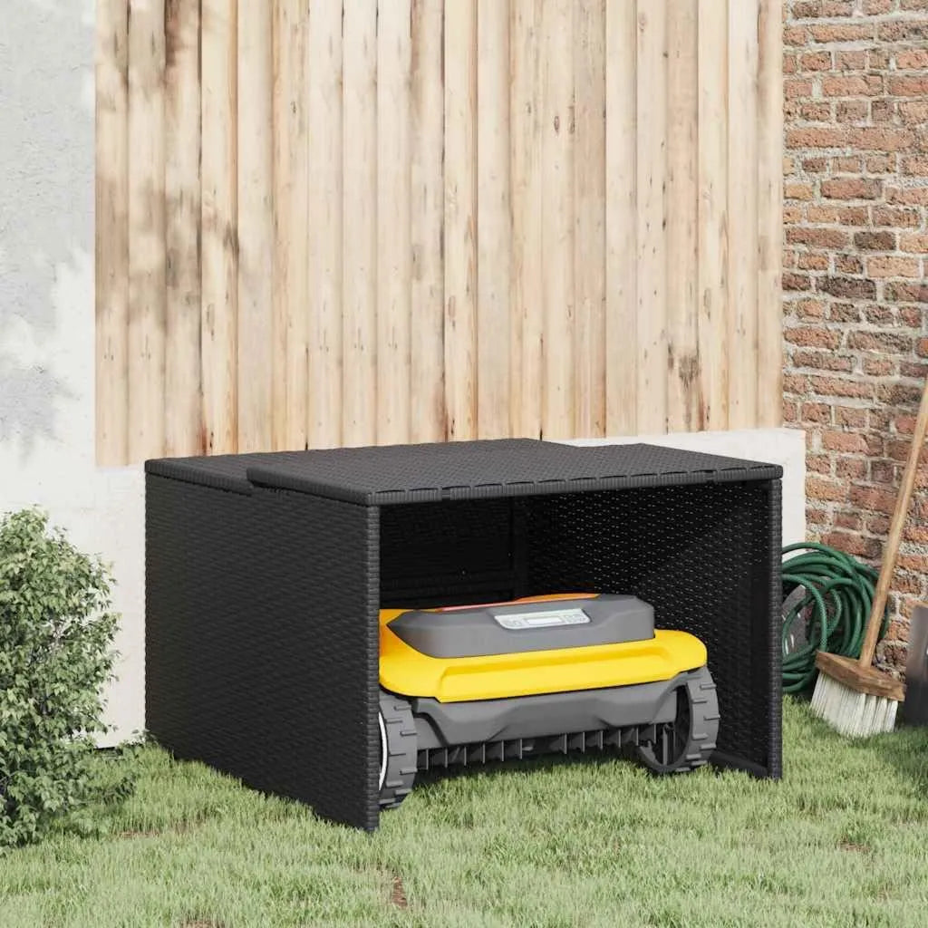 Wetterfeste Mähroboter-Garage aus Poly Rattan, Schwarz, 86x90x52/57 cm