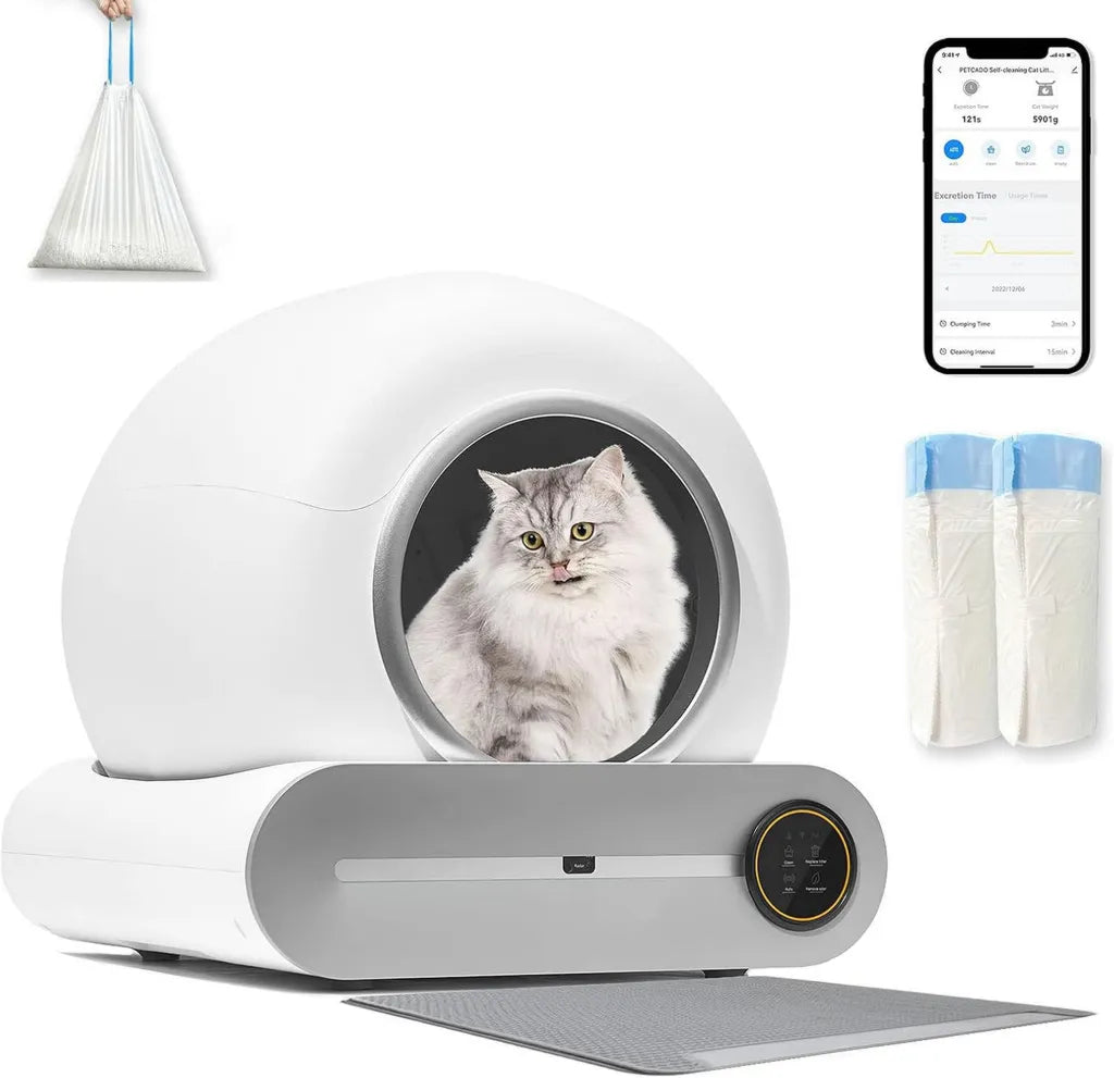 Automatischer Katzenstreu-Reinigungsroboter mit Gesundheitsüberwachung und sicherem Alarm, Ionisierungs-Deodorant, kein Schaufeln nötig, 65L + 9L Kapazität