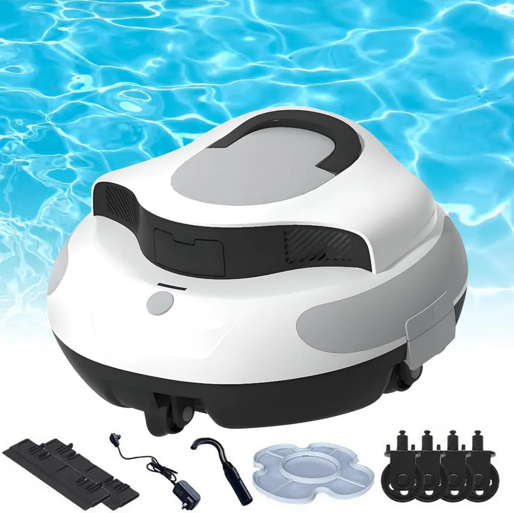 Automatischer Pool-Roboter mit kabelloser Funktion, 5000 mAh Akku, 100 Minuten Betriebszeit, Selbstparkfunktion, Reinigung bis zu 1000 m²