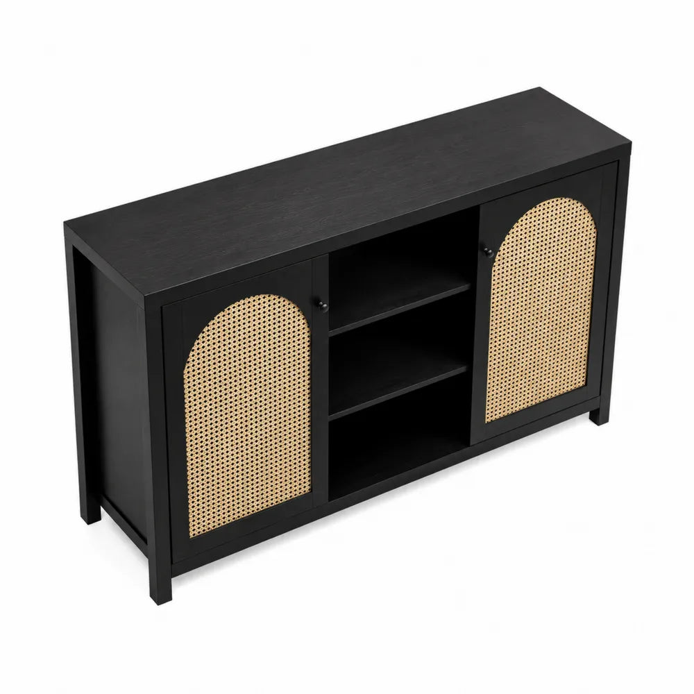 Sideboard Holz Rattan Schwarz 120cm x 40cm x 80cm