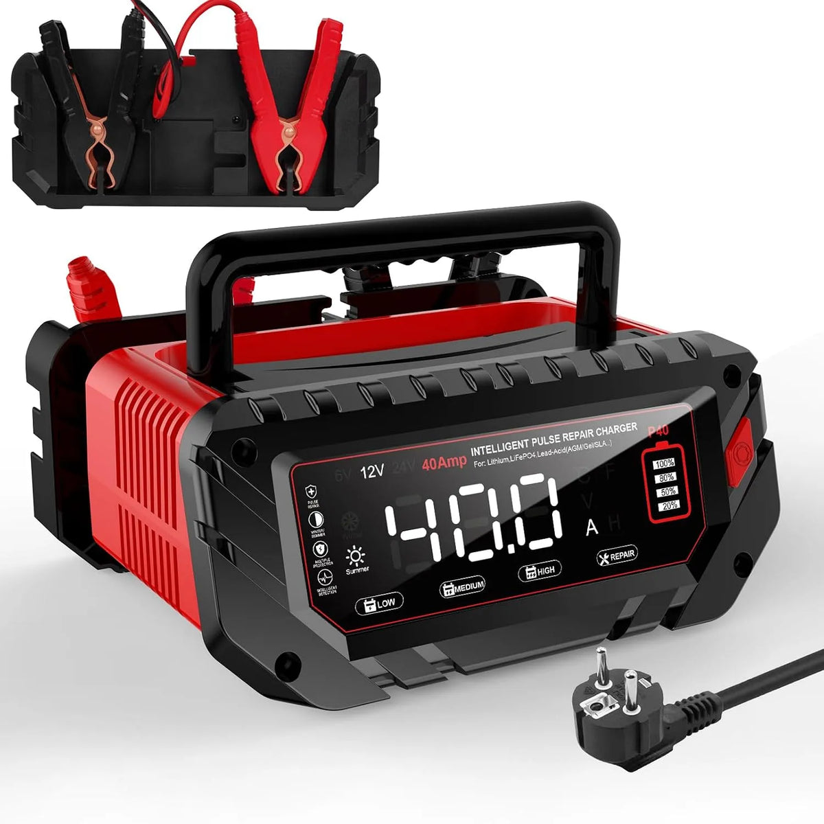 Lithium LiFePO4 Intelligentes Batterieladegerät und Erhaltungsladegerät, 6V, 12V, 24V, 40A, für Boot und Bordstrom