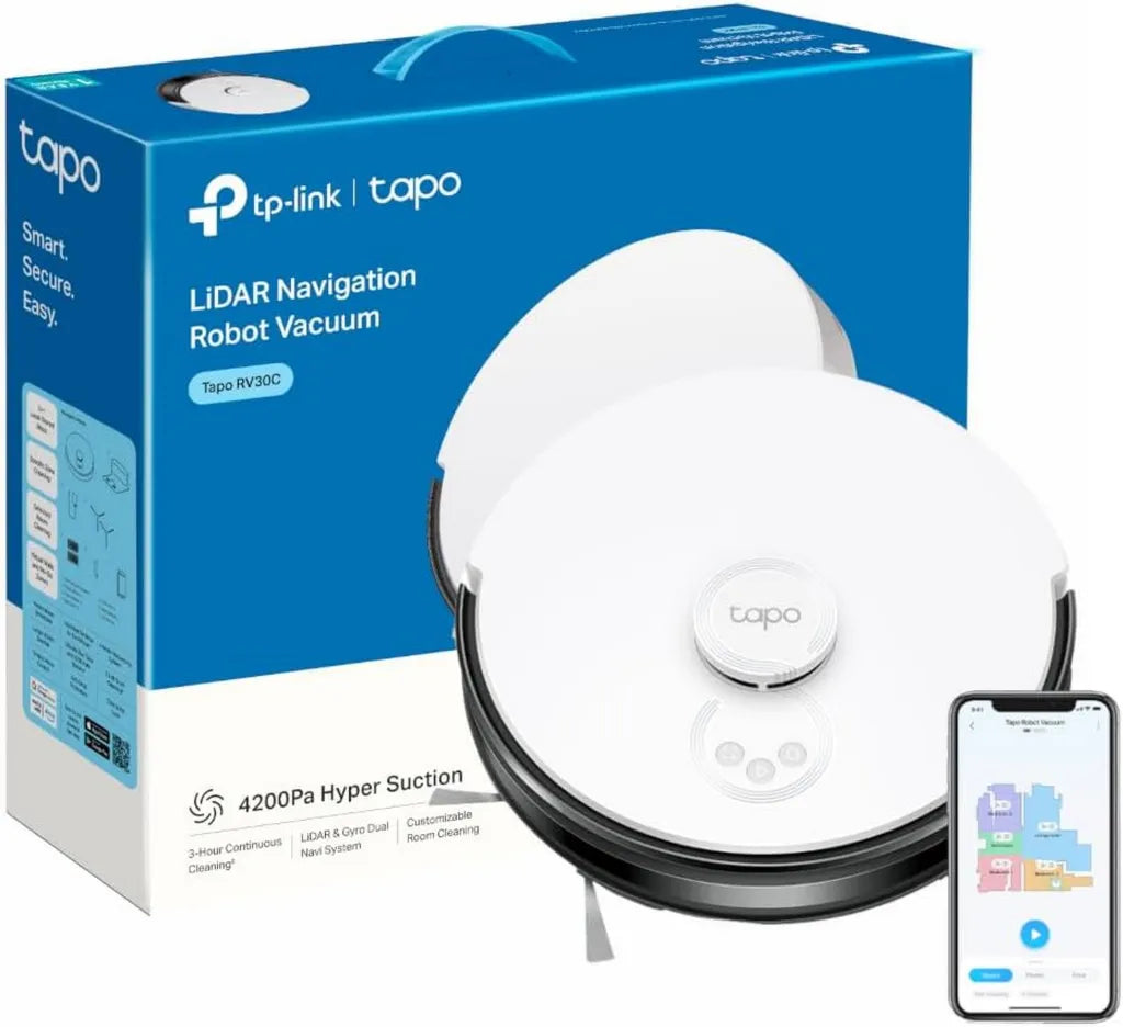 Leistungsstarker Tapo Saugroboter – 4200Pa, leise, 3 Stunden Betrieb, selbstaufladend, ideal für Teppiche und Hartböden, kompatibel mit Alexa & Google