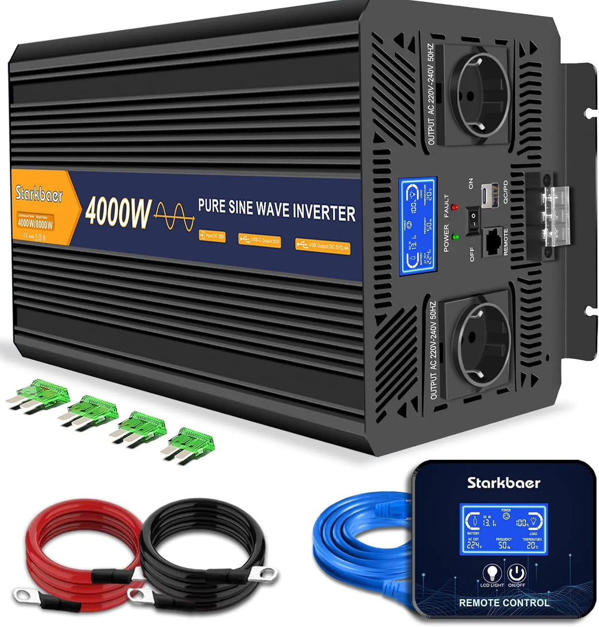 DC-AC-Wechselrichter und Spannungswandler, 4000W, 12V, 230V
