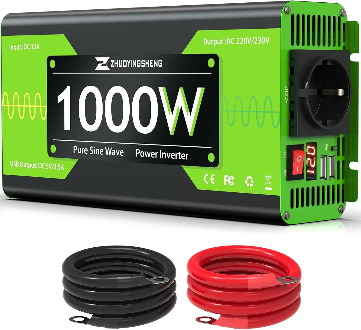 DC-AC-Wechselrichter und Spannungswandler, 1000W, 12V, 230V