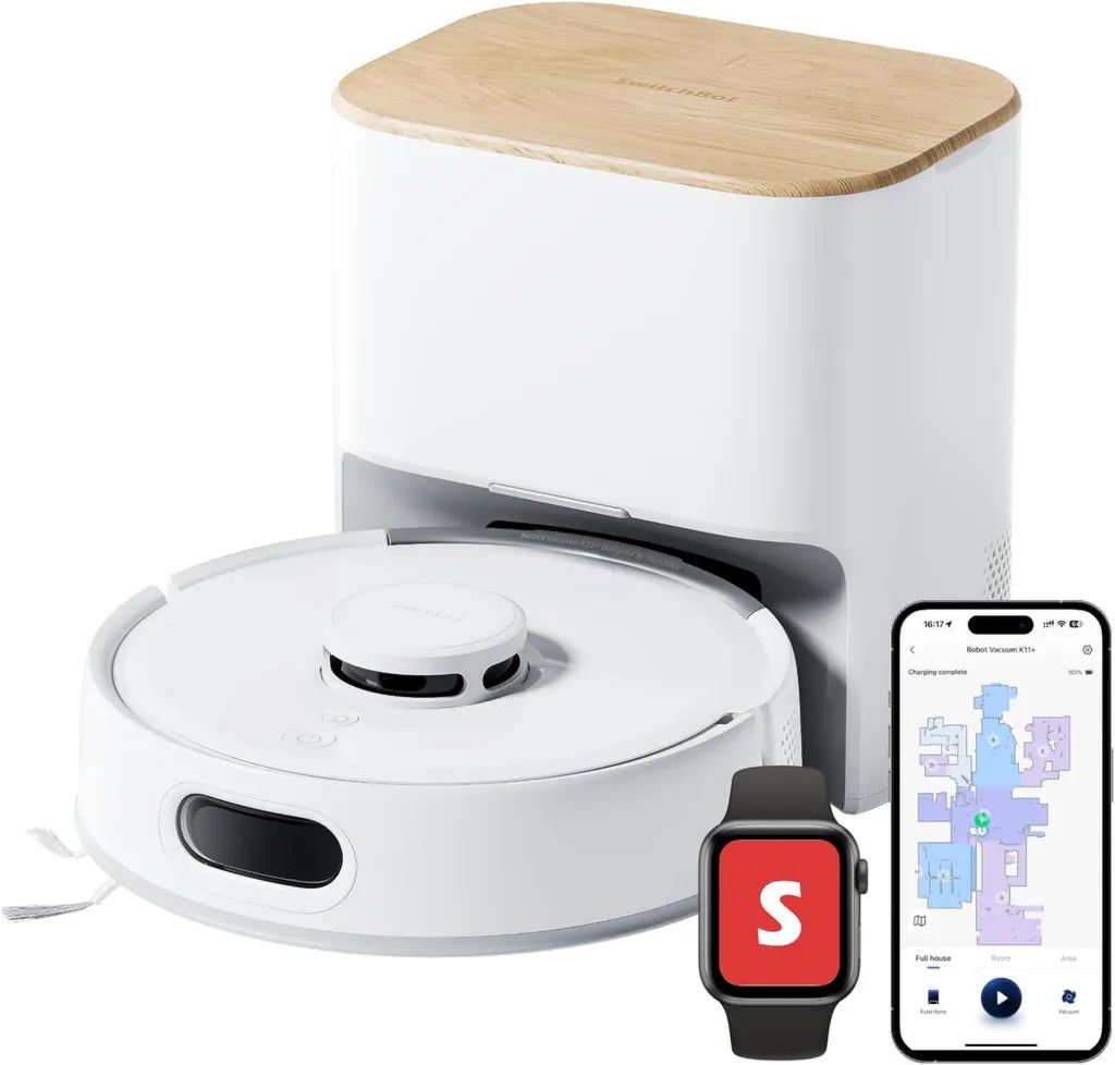 SwitchBot Saugroboter mit Mopp - 6000Pa, Selbstentleerung, LDS-Navigation, 90-Tage-Staubauffang, kompatibel mit Apple Home, Alexa, Google Home, Matter