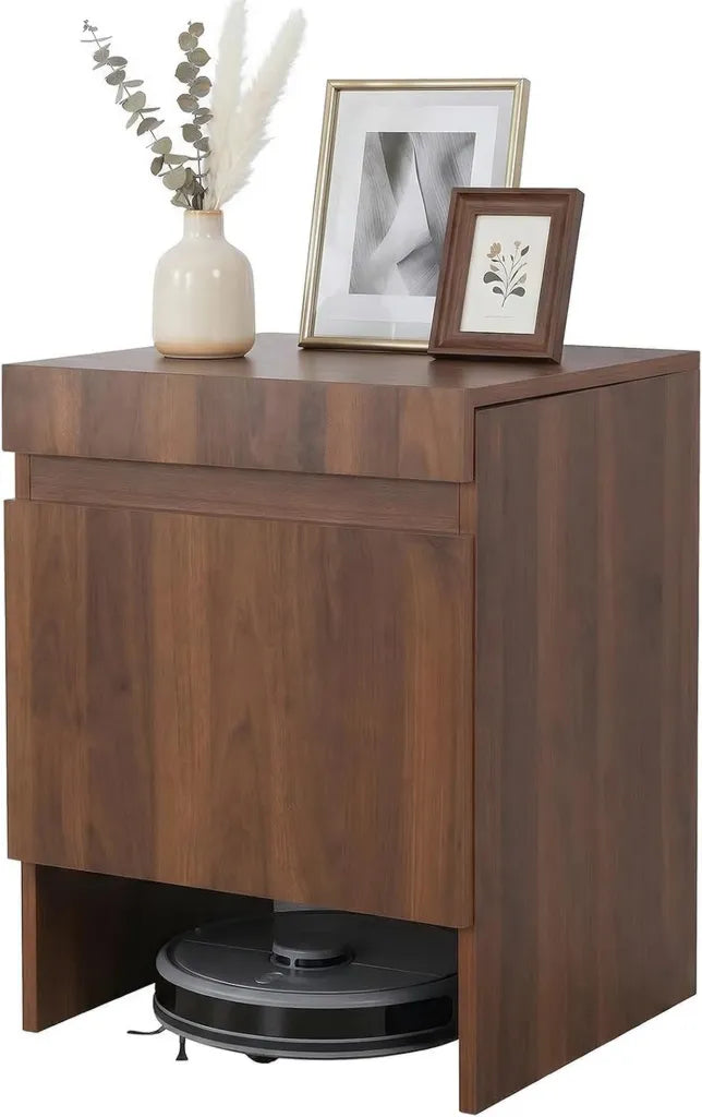 Roboter-Staubsauger-Schrank mit Türen, Holzregal mit Ausziehtisch für kleine Räume, Schlafzimmer, Küche, Büro