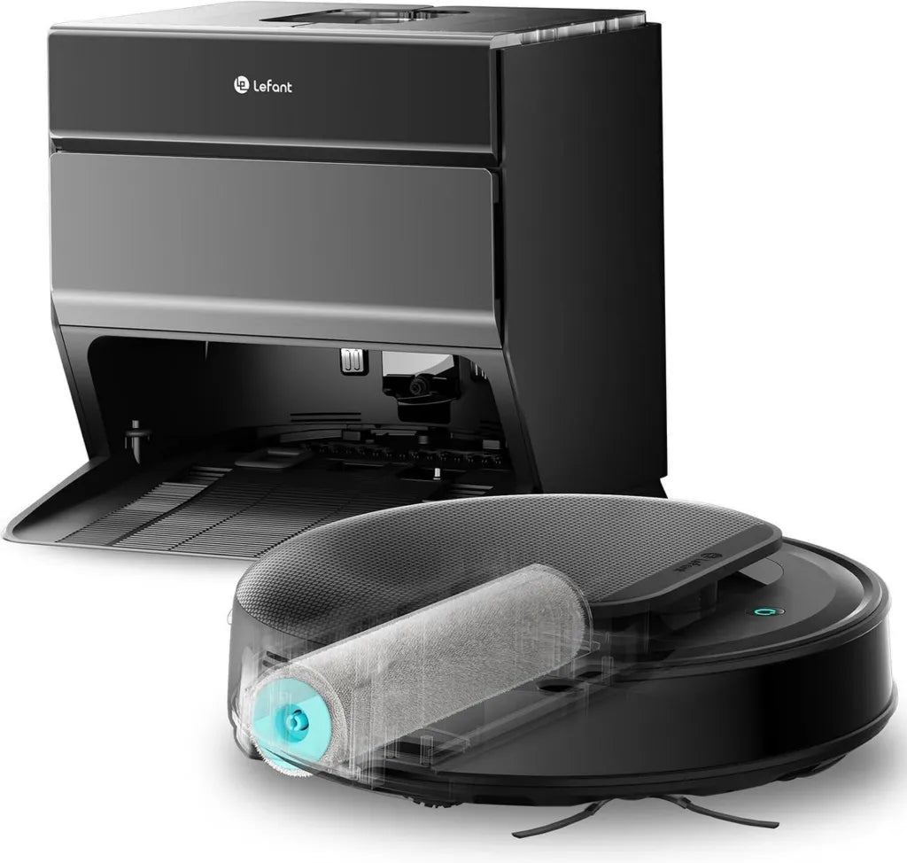 Lefant M5 Pro Saugroboter mit Absaugstation, Selbstreinigende Funktion, 75°C Heiße Moppwäsche, Leistungsstarke 18000Pa Saugleistung, Geeignet für Tierhaare, Teppiche und Hartböden