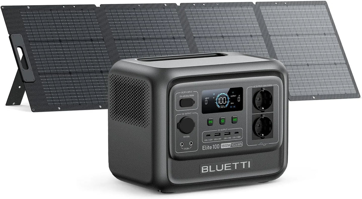 BLUETTI Elite 100 V2 mit Tragbare Powerstation und Solargenerator, solarbetrieben, 1024Wh, 200W, 1800W, für Camping und Wohnmobil