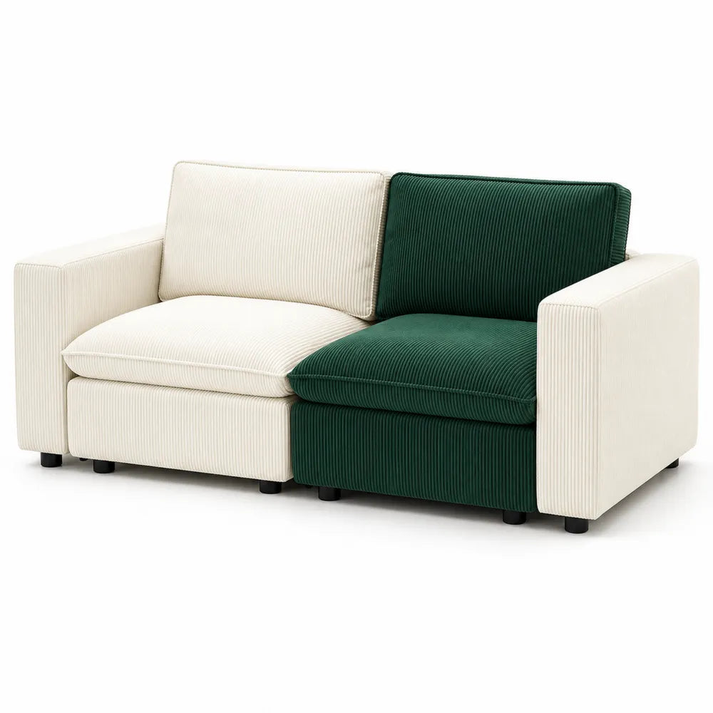 2-Sitzer Sofa Cordstoff Baumwolle Creme/Grün