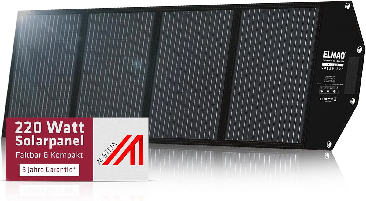 Tragbare Powerstation und Solargenerator, solarbetrieben, 220W, 18V, faltbar, monokristallin, für Camping und Wohnmobil