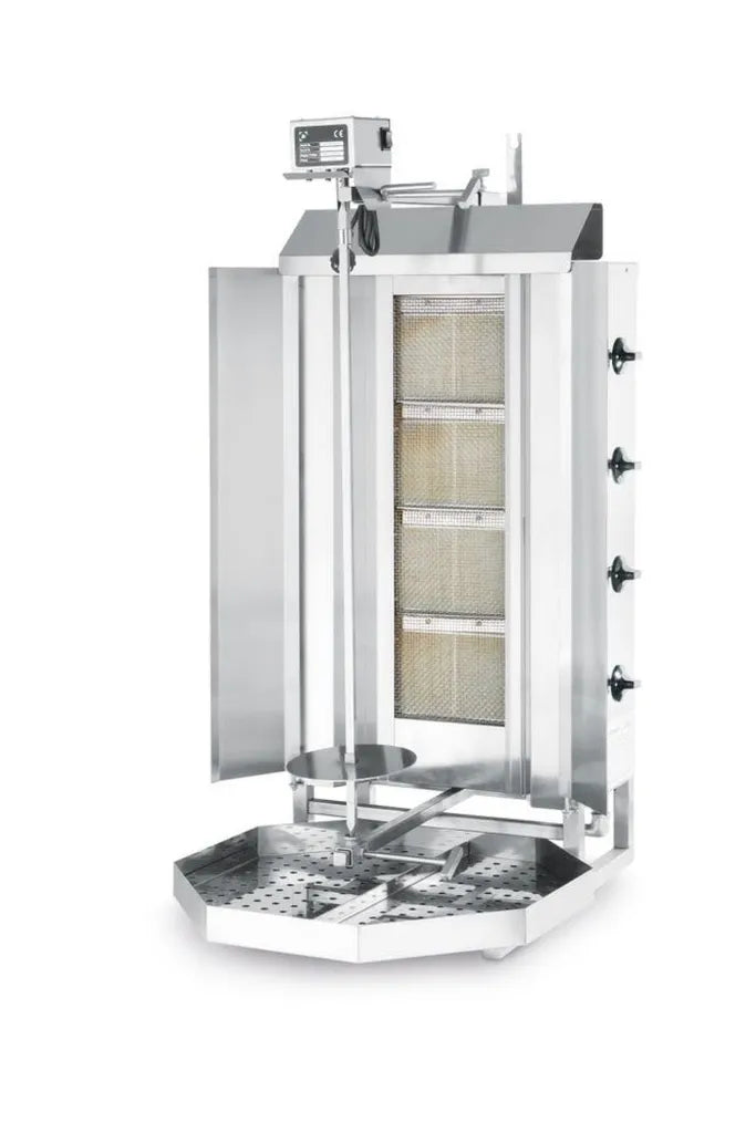 HENDI Edelstahl Dönerspießgrill mit 4 Brennern, 80kg Kapazität, Erdgas und Propangas kompatibel, 230V