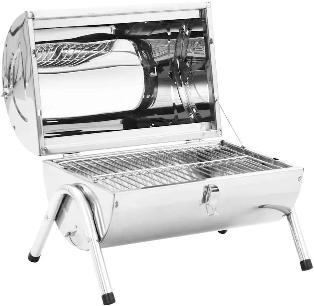 Kompakter Edelstahl-Tischgrill mit Doppelfeuerstelle, 42 x 30 x 37 cm, 2 beschichtete Grillroste, perfekt für Camping und Picknick
