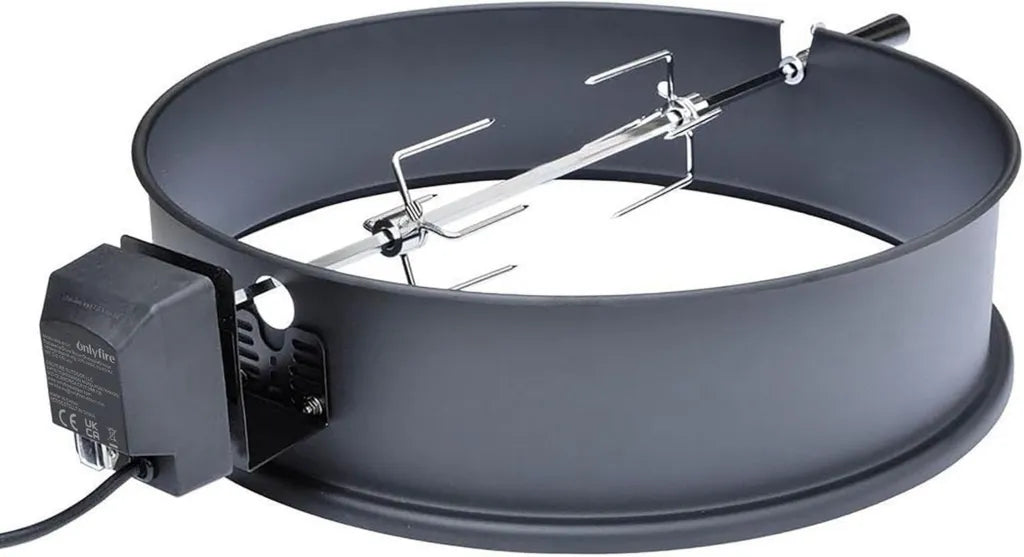 onlyfire Universal Rotisserie-Set 57CM mit Motor für Kugelgrill, passend für Weber 2290 und andere Holzkohlegrills (Schwarz emailliert)
