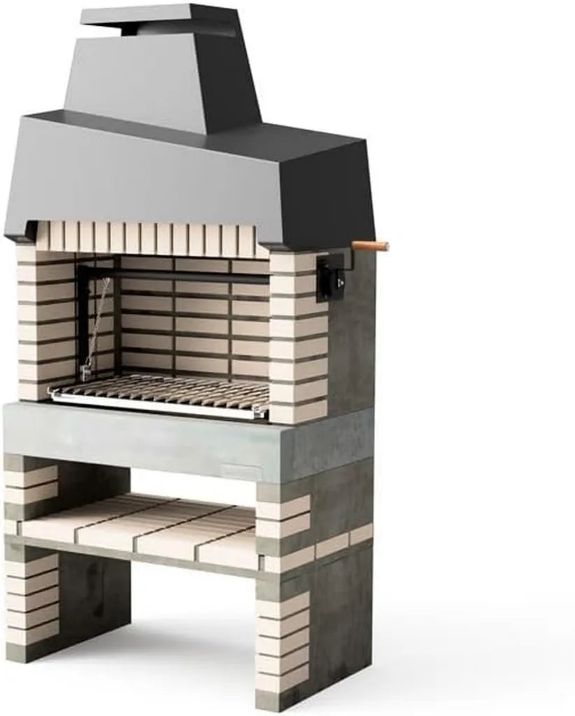 MOVELAR - Beton-Grill California Plus XL mit Edelstahlrost für Holz und Holzkohle, Grau/Beige, 110x64x225cm