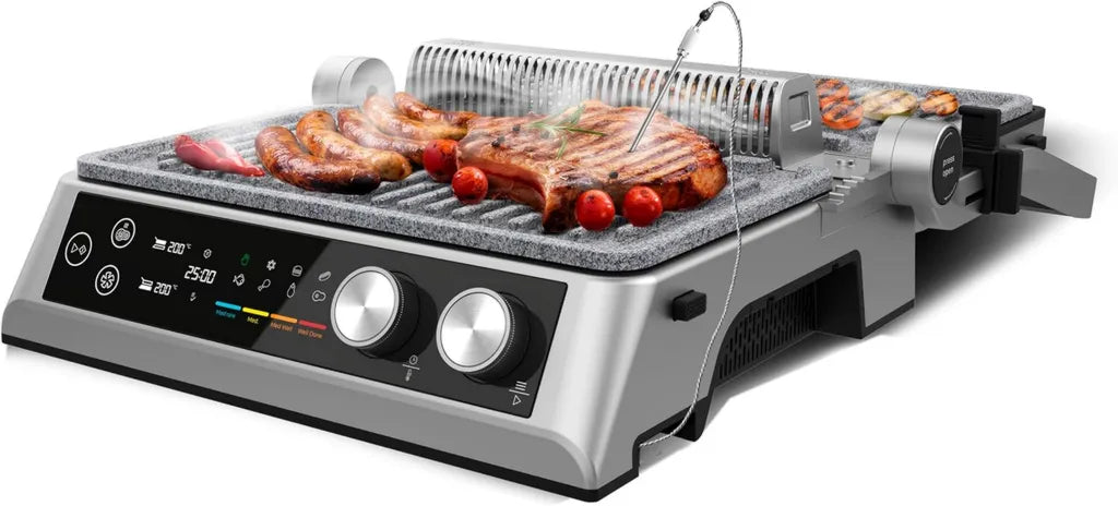 Cecotec Kontaktgrill 2400W, Rauchfrei, Gesundes Grillen, Touch-Bedienung, Unabhängige Temperaturkontrolle, Mit Temperatursensor