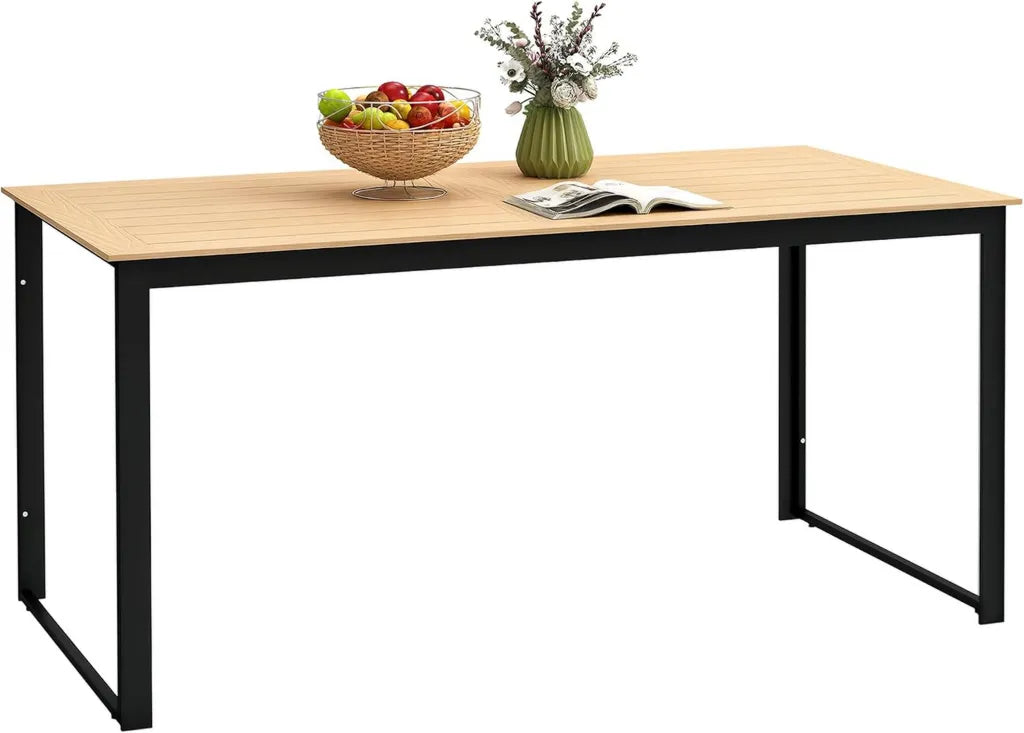 Outsunny Wetterfester Gartentisch für 6 Personen mit Holzoptik, 160 x 80 cm, Metallrahmen