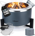 Rauchfreie Edelstahl-Feuerschale mit Turbo-Brenner, Ø 56 cm - 2-in-1 Feuerstelle und Grill für Garten, Terrasse und Camping, geeignet für Holz und Pellets