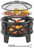 Große Feuerschale mit Grillrost und Funkenschutz, ideal für Gartenpartys, Schwarz/Bronze