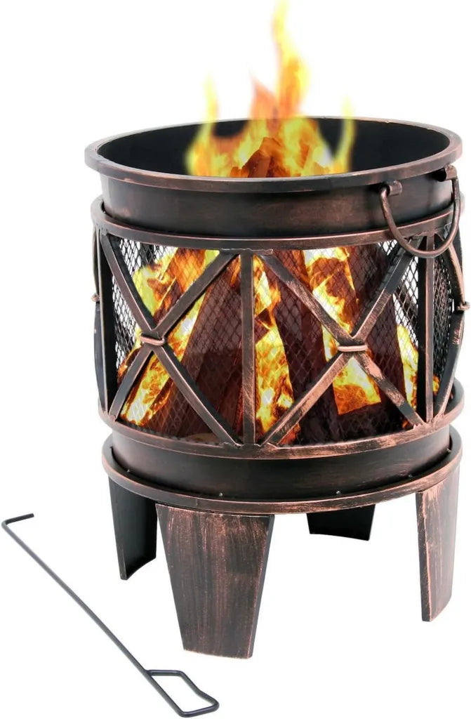 BBQ-Toro Feuerkorb Plum Ø 42 cm | Rostoptik Metall Feuerstelle mit Schürhaken | Runde Feuerschale für Garten und Terrasse