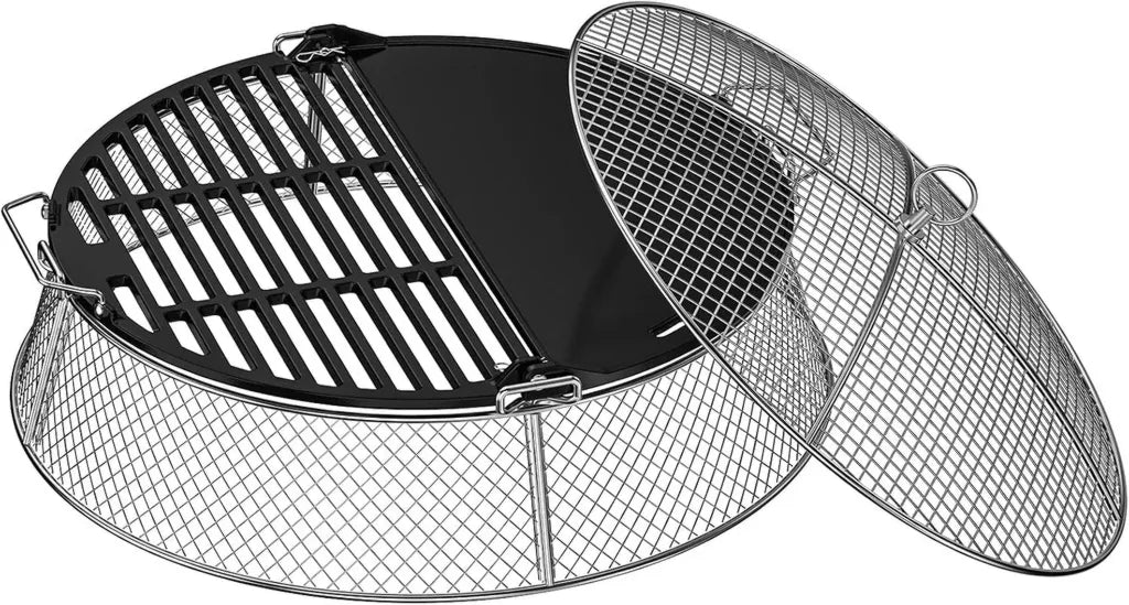 Edelstahl Funkenschutz mit Gusseisen Grillplatte für Solo Stove Bonfire, 49,5 cm Feuerschale für Außenbereich
