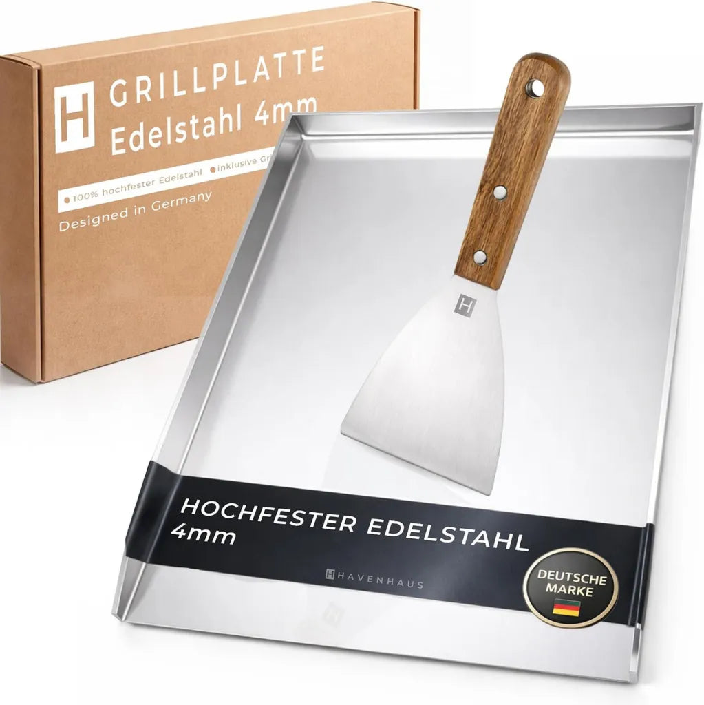 Hochwertige Edelstahl-Grillplatte 40x30cm - Verzugsfreie Plancha für Gas- und Kohlegrill