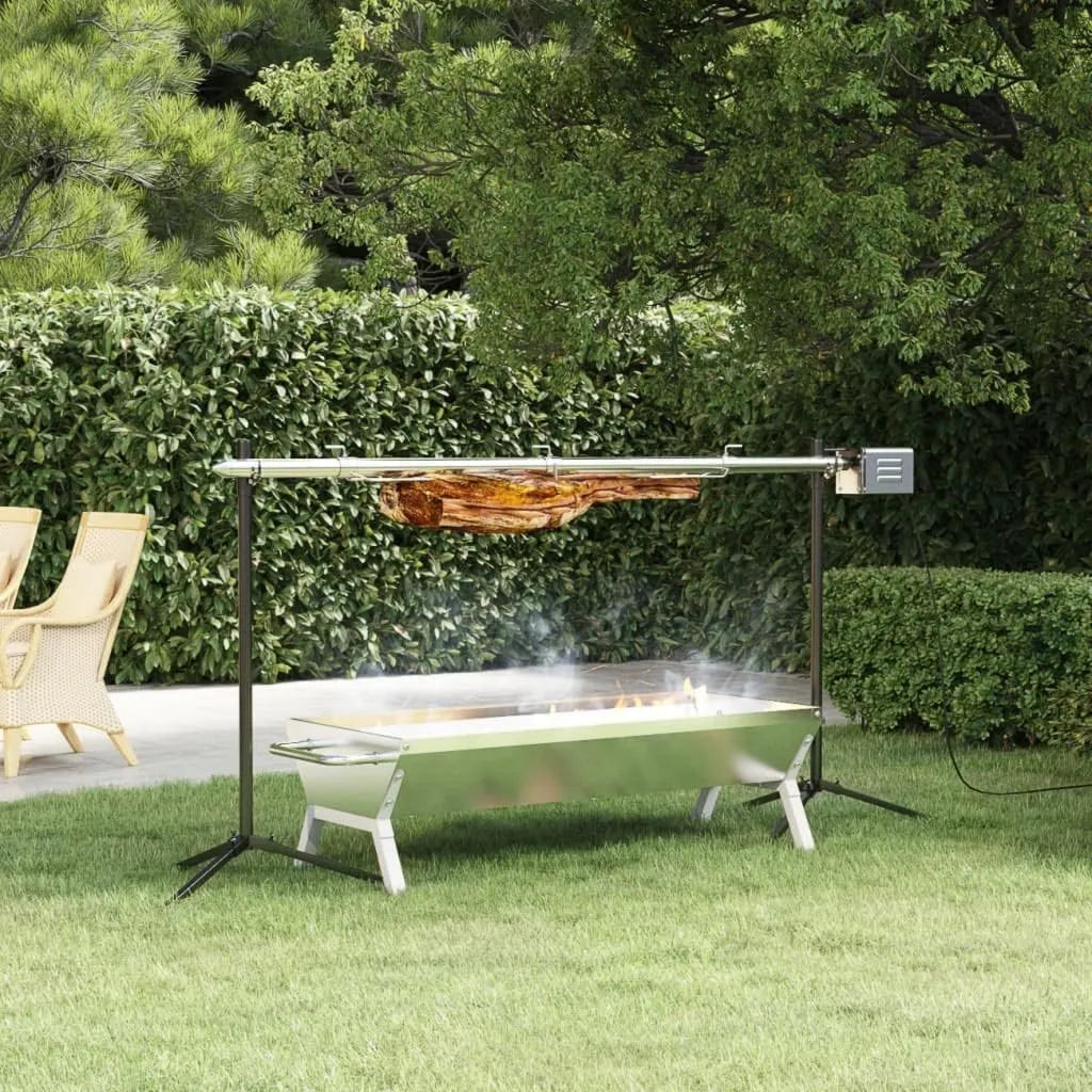 Automatischer Edelstahl-Drehspießgrill mit Elektroantrieb, perfekt für Spanferkel und Grillgerichte, 150x46,5x82,5 cm