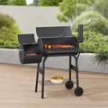 casa.pro Holzkohlegrill Arielli Smoker mit Deckel und Feuerbox, BBQ Grillwagen, Thermometer, Schwarz, 115x110x64cm