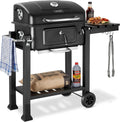 Tectake® Holzkohlegrill mit höhenverstellbarer Kohlewanne, Thermometer und Klapptische