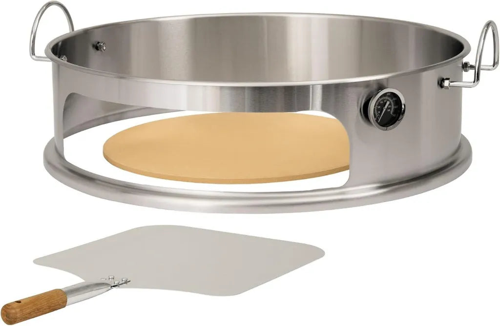 Hochwertiges BBQ-Toro Pizzakit aus Edelstahl für 57 cm Kugelgrill, inklusive Pizzaschaufel, Stein und Thermometer