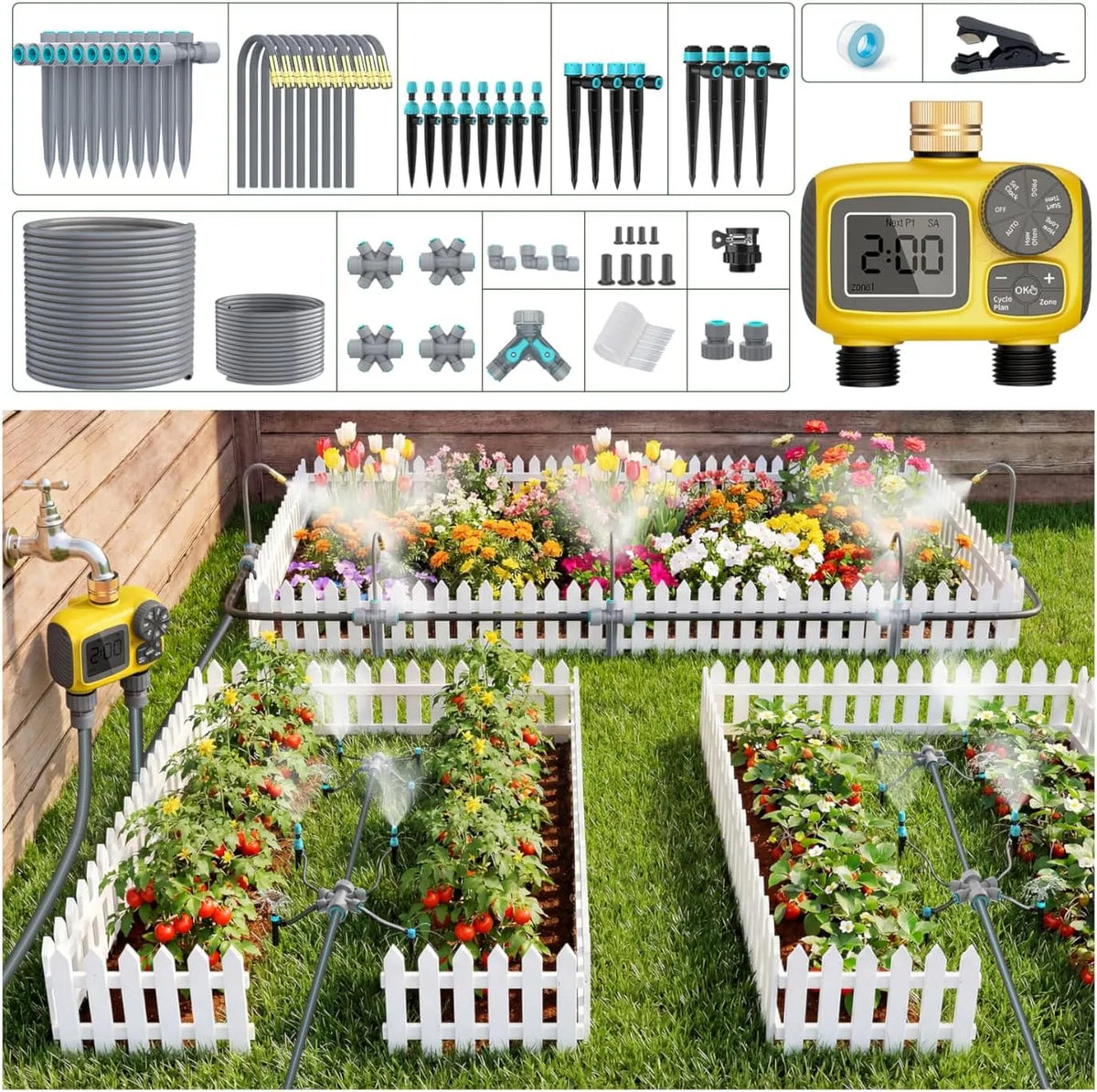 Automatisches Bewässerungssystem und Tropfbewässerungsset, für Gartenbewässerung