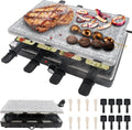 Raclette-Grill 1400W für 8 Personen, doppelstöckig mit Antihaftbeschichtung und Steinplatte, inkl. Pfännchen, Holzspateln und Edelstahlkabel, ideal für Party und Camping