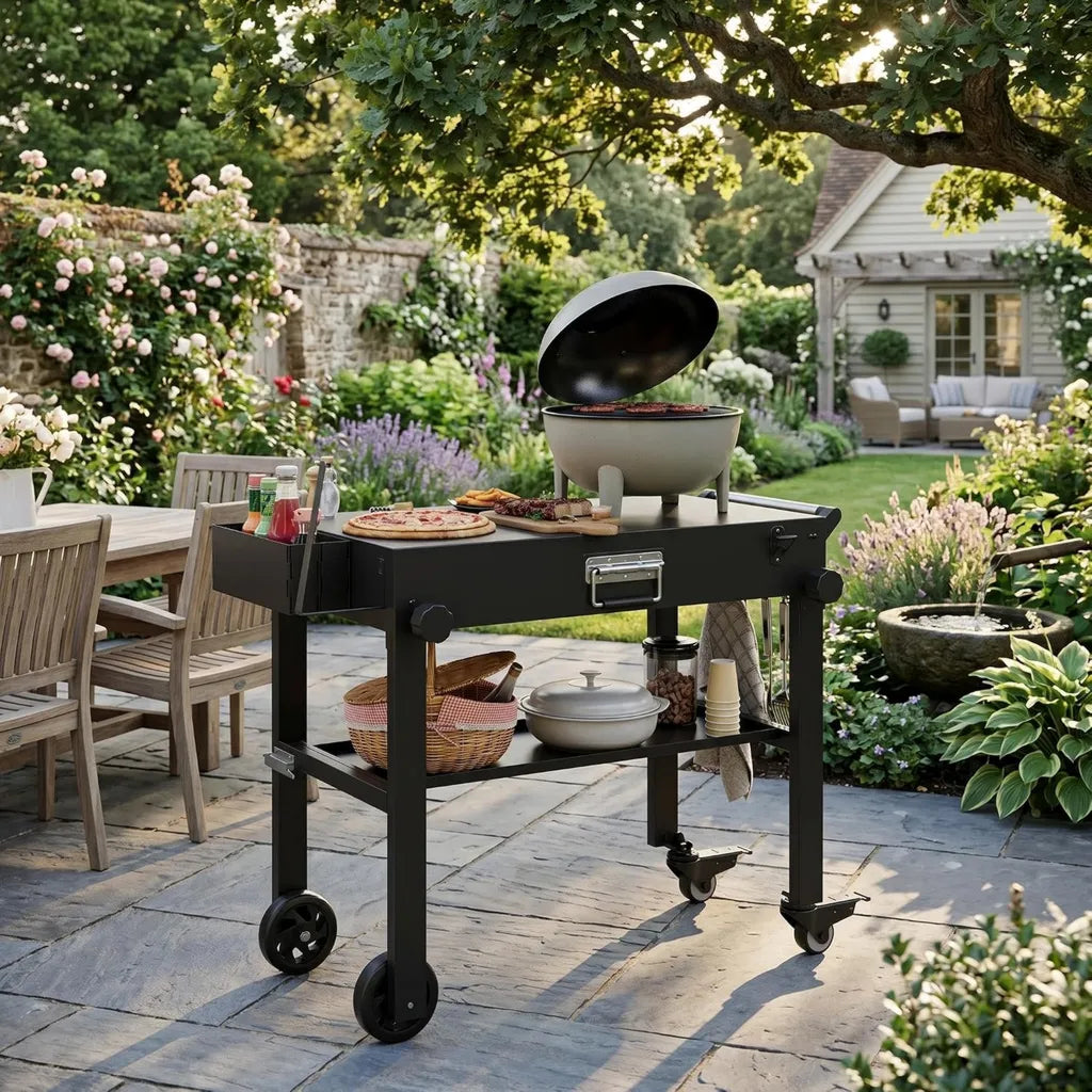 Zstar Tragbarer Grillwagen für Blackstone Griddle 17'/22' – Stabiler BBQ-Tisch mit Edelstahloberfläche, Rollen & schneller Montage, ideal für Camping & Events, schwarz