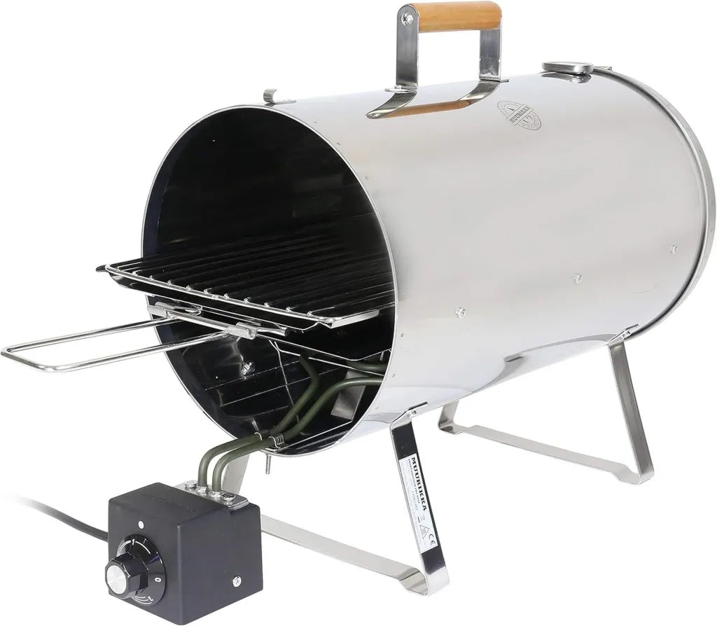 MUURIKKA Elektrischer Räucherofen PRO 1100W, Kompakt aus Edelstahl für Fisch und Fleisch