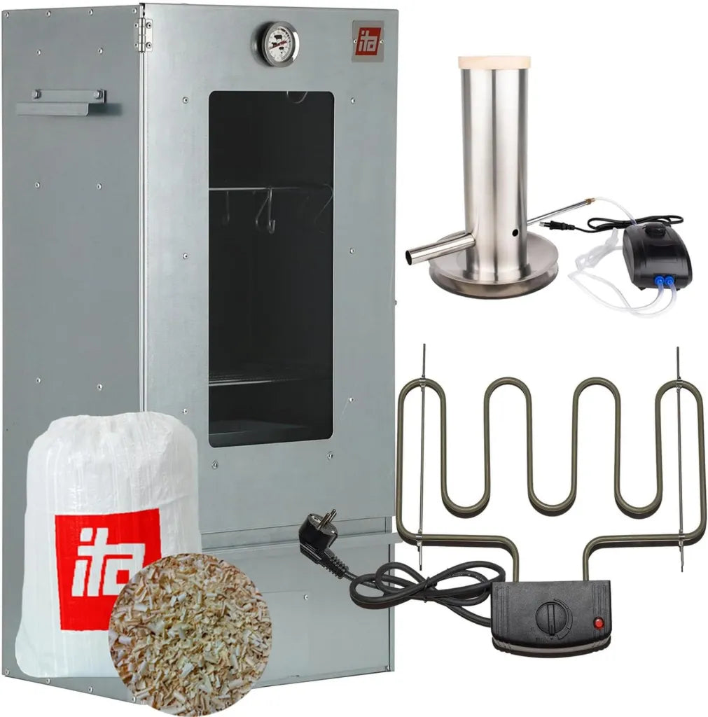 Elektrischer Räucherofen mit Heizung und Rauchgenerator, Stahl, EU-Qualität - 81 cm, 3 Ebenen