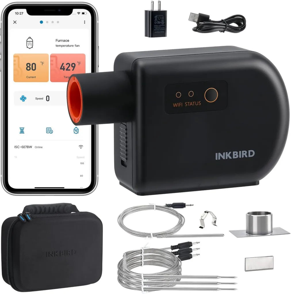 Inkbird BBQ Temperaturregler mit WLAN und Bluetooth, Automatisches Ventilator-Thermometer, 4 Sonden, für Grill und Keramikgrills