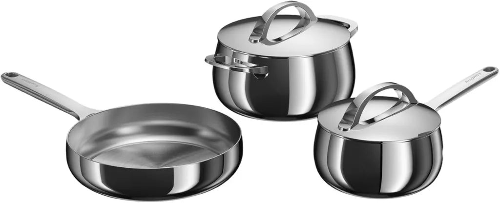 BergHOFF Edelstahl Topf- und Pfannenset, 5-teilig, inklusive Deckel - Universell für alle Kochfelder